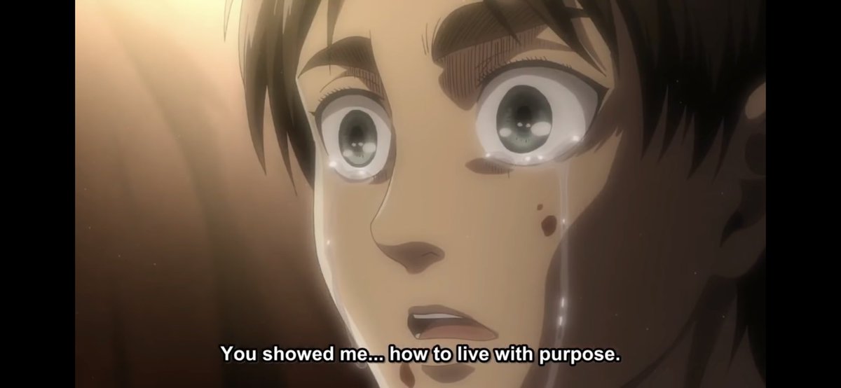 12. Finally, Mikasa tells him thank you for being by her side and for wrapping the scarf around her. This moment Eren realises, what the scarf and everything he done for Mikasa, what it meant to her. The author uses Eren POV to explain what Eren sees in his eyes of Mikasa.