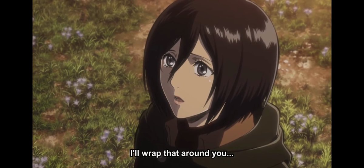 15. On the other hand, Eren gets up and motivated by Mikasa’s words he punches Dina with his hands, in which activate the power of the coordinate, and he makes a promise that “he will wrap the scarf around forever.”
