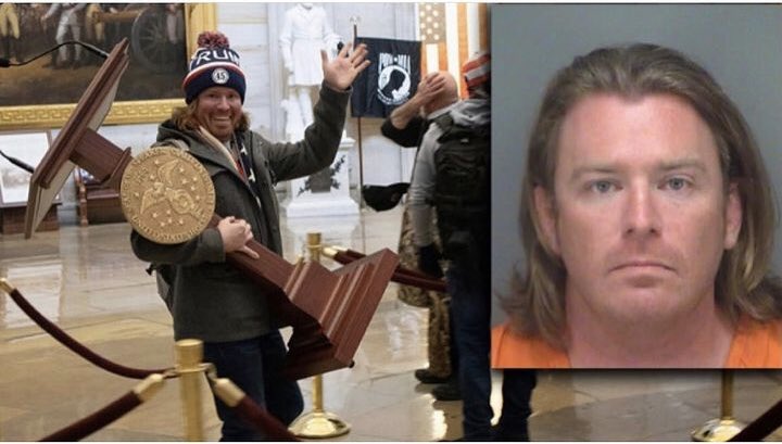 BREAKING: Adam Johnson, the rioter photographed holding Speaker Pelosi’s lectern, has been arrested. He faces years in prison.