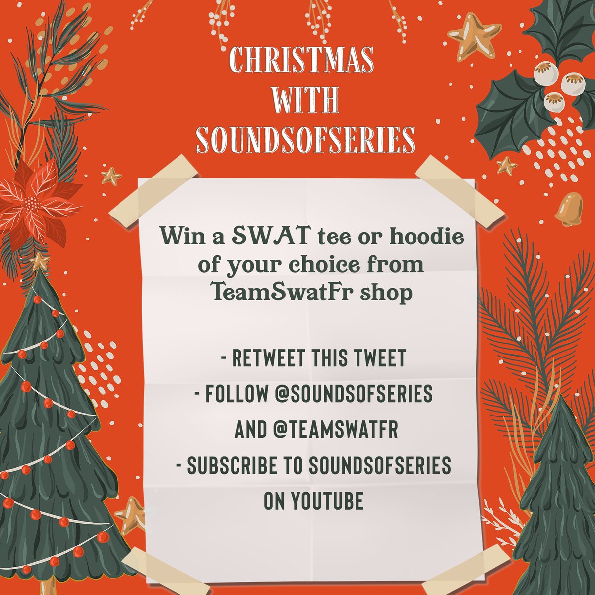 SoundsOfSeries's tweet photo. 39 - #CHRISTMASWITHSOS

Win a SWAT tee or hoodie of your choice from @TeamSwatFR shop

To enter:
▪️ RT this tweet
▪️ Follow @SoundsOfSeries &amp; @TeamSwatFR           
▪️ Subscribe to our youtube channel: https://t.co/YogxpMoT0l https://t.co/U2OO5Lmvt8