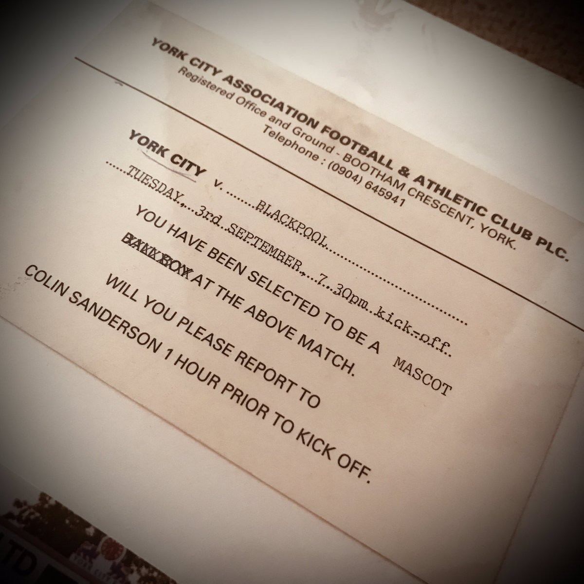 When inviting a Junior Red to be a Matchday Mascot, the club would send out these typewriter postcards, no option to decline the offer if you couldn’t make it, guess they just assumed you’d show. Ace.