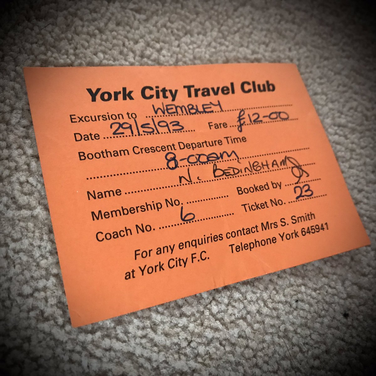 A few more Wembley bits, a Travel Club ticket (£12!) along with the souvenir VHS and  @BBCYorkSport’s ‘We’re Up’ cassette. Also each programme from the season which saw us get there. Remember when scrapbooks were a thing?