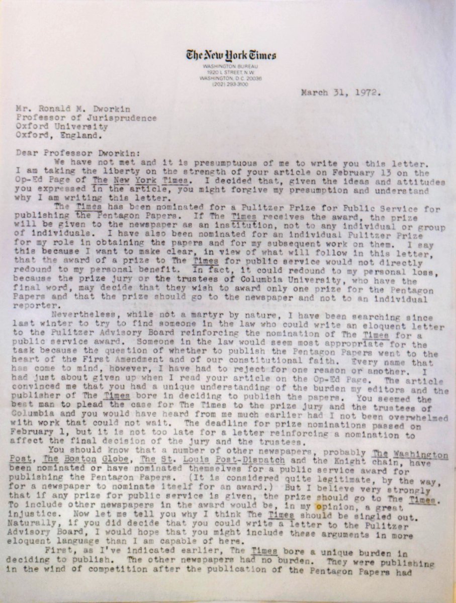 Dworkin’s idea of the press as trustees suggested that Dworkin would be sympathetic: “I do not think … that I need to explain to you why I feel so deeply that those papers were the property of our people and belonged in the public domain”.
