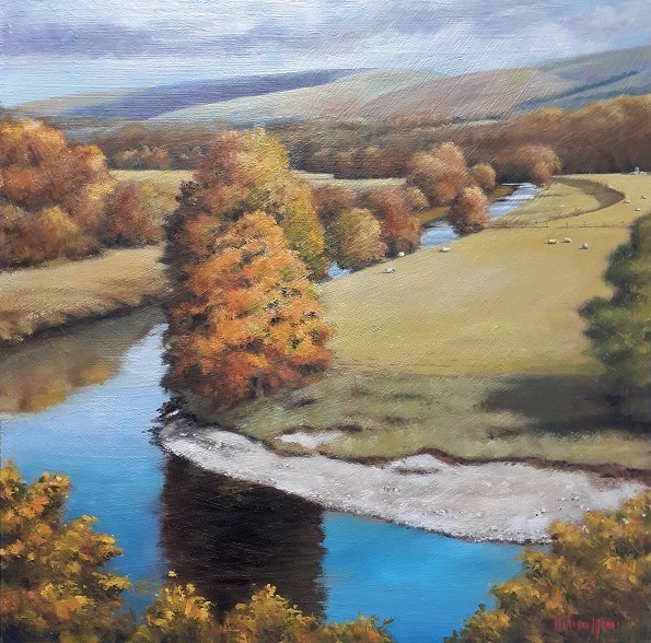 Austin12four's tweet photo. Ruskins View Autumn is the last of my nine commission paintings over the last few months. I'm happy to say that the client is very happy with it, and it is going with her back to Canada.#britishart #englishpainting #englishpainter #cumbria #kirkbylonsdale #ruskinsview #autumn https://t.co/FkfsWWVuUN