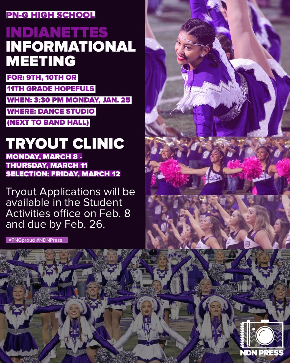NDNPress's tweet photo. ATTN INDIANETTE HOPEFULS: An informational meeting for next year’s @pngnettes team is scheduled for 3:30 p.m. Monday, Jan. 25.

We look forward to seeing you there!!

#PNGproud #NDNPress 

📸: Sabrina Castro (‘21), Emma Holtham (‘21) &amp; Kiki Landry (‘22) https://t.co/MmcGblTFNE