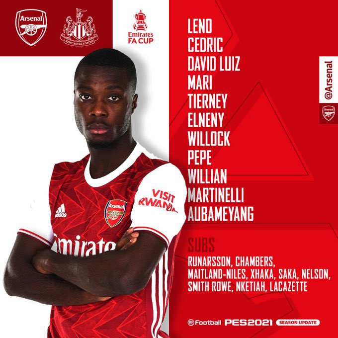 NICOLASPEPEFC's tweet photo. Nicolas Pépé dans le onze de départ pour le match face à Newcastle ✅ https://t.co/YeJt4agQFo