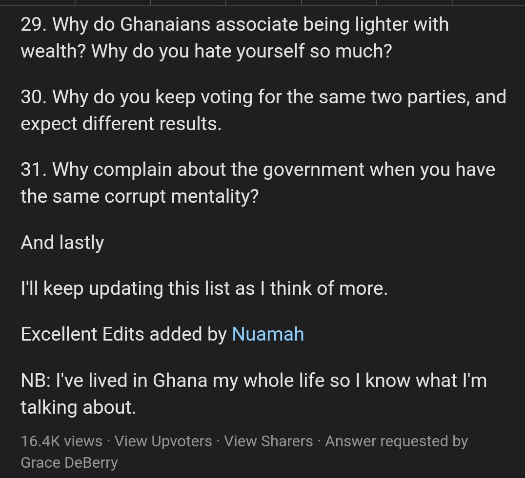 I saw this Response to 'What do Ghanaians dislike about other Ghanaians' on Quora and thought I should share. Accurate about ?A Thread... #UCCfreshers  #WelcomeToKNUST  #NanaAfricanLeaderOfTheYear