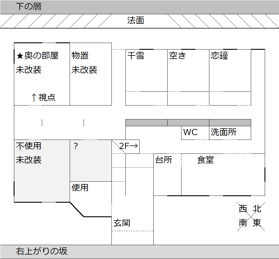 洗面所の位置妥協して、このへんで力尽きるか…(そして2階に置くものが残り3人の部屋と「2階の奥の部屋」と風呂洗濯機くらいしかない) 