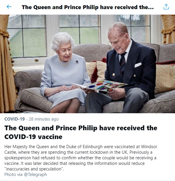 Darren_Fower's tweet photo. Today's #Coronavirus details:
😷 Cases = 59,937
☠️ Deaths = 1,035 (43 every hour)
🏰 Multi-millionaire lady who lives in a castle, gets #Covid_19 💉 vaccine! 😡🤬
#CV19 #NHS #COVID19 #SocialDistanceMatters https://t.co/rhznaxA4UO