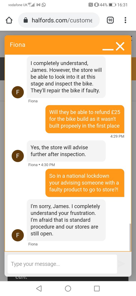 JOC456's tweet photo. @Halfords_uk boom what shocking customer service. Build my bike, take £25 for the privilege, send it to me with flat tyres, loose bolts, suspension on the wrong way then tell me in a National Lockdown to take my bike into store?
Not sure that would be classed as an essential?! https://t.co/A8drwy0XIe