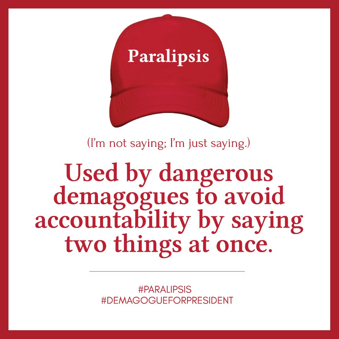 And, tl:dr: Trump uses three rhetorical strategies consistently to appeal to his base: ad populum, paralipsis, and American exceptionalism.