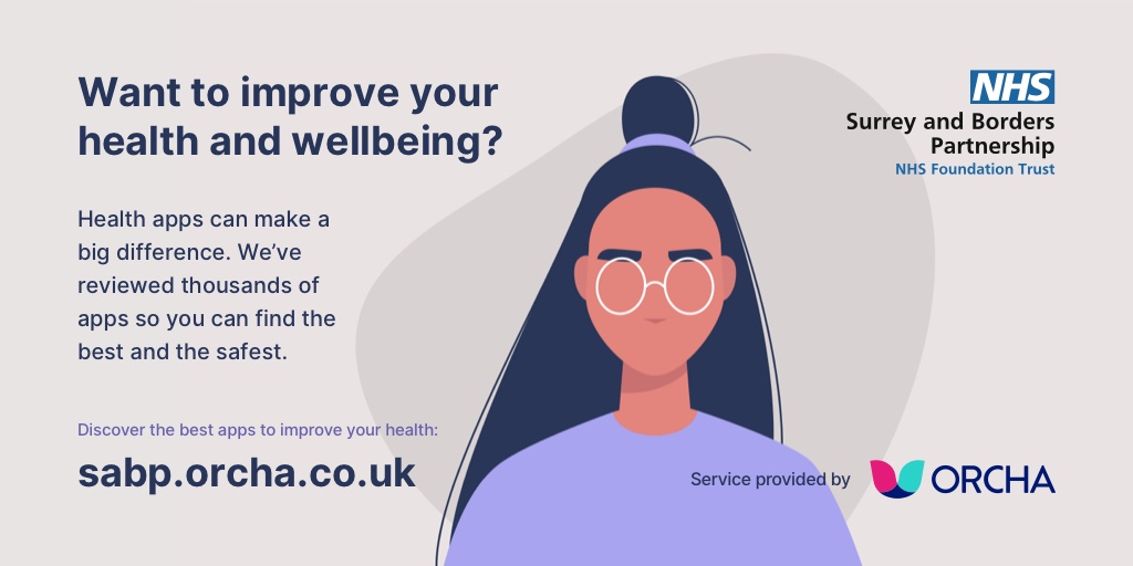 SupportSurrey's tweet photo. Surrey and Borders Partnership NHS Foundation Trust @sabpNHS has launched a new apps library in partnership with
ORCHA focused on supporting your mental health and wellbeing.
Try it out here 👉https://t.co/btrXI4VcNt
#HealthApps #healthandwellbeing #DigitalHealthApps https://t.co/jzbz02Lw4u