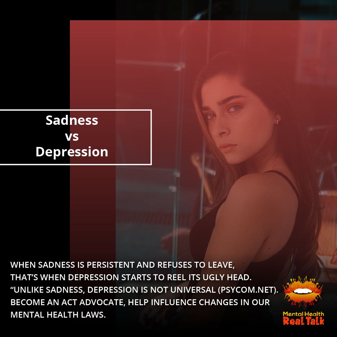 themhrt's tweet image. When #sadness is persistent and refuses to leave, that’s when #depression starts to reel its ugly head.  “Unlike sadness, depression is not universal (psycom.net). Become an ACT Advocate, help influence changes in our mental health laws.  

 #signsofdepression