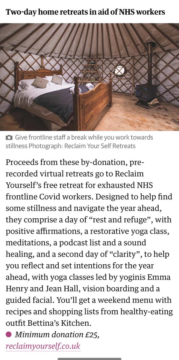 reclaimyourself's tweet photo. Our Home Retreat is featured in @GuardianTravel today. It’s donation based. We are fundraising for a free wellness retreat to NHS workers. Thanks to @QueenofRetreats for including us. https://t.co/mSyW3Rz8BJ