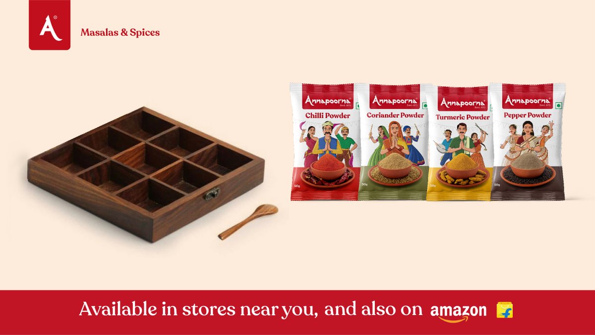 AnnapoornaMasal's tweet photo. Running out of staple #spices? Don't have the time to roast &amp; grind them? Just run out to your local grocer to buy Annapoorna's range of pure #spiceblends. #AuthenticSpices #TurmericPowder #ChilliPowder #CorianderPowder #PepperPowder #Immunity #PureSpices  #CulinarySpices https://t.co/YQIqQTzi6X
