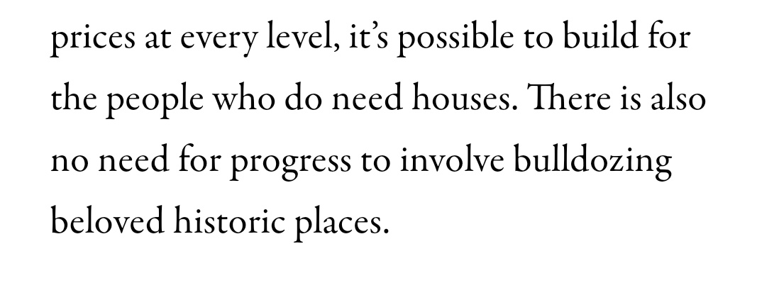 He stumbles into a basic urban policy problem here. "Yes! Public housing! But don't destroy "historic Neighborhoods to build it!" UHHH okay. Who decides what's historic? Are there entire Neighborhoods that should avoid public housing development? Who shapes these processes?