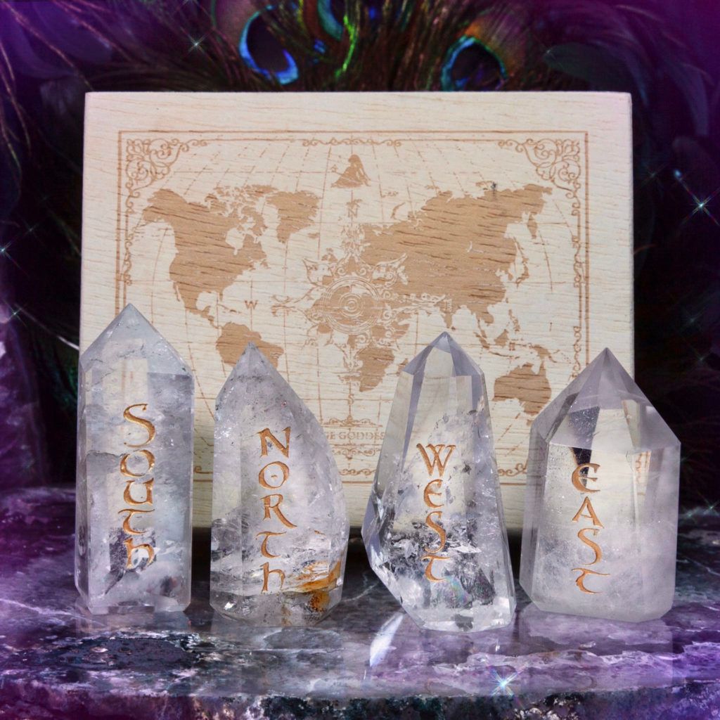 TheSageGoddess's tweet photo. Call in the medicine of the North, South, East, &amp; West w/ these 4 Directions Clear Quartz Generators ✨🧭✨ This SG custom-made set comes with 4 engraved generators in a beautiful wooden box and will magnify frequencies of abundance, health, light, &amp; love. https://t.co/lZNOctIOPR https://t.co/i2PnallKEc