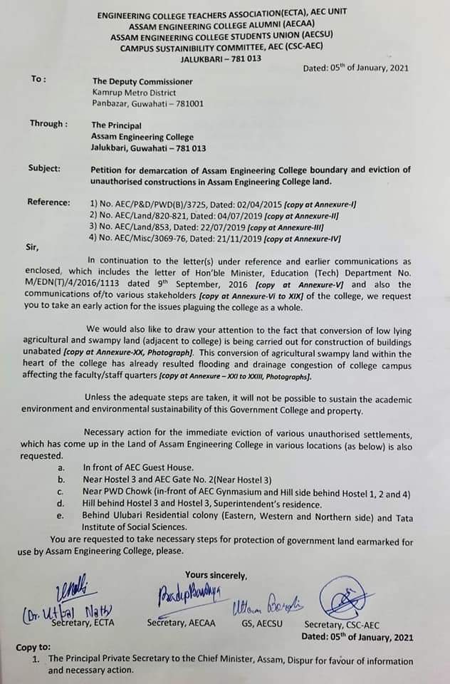 IamVishnu_Singh's tweet photo. Dear @himantabiswa @CMOfficeAssam ,being an Alumni of the prestigious AEC, I wud like to draw ur attention to the news of rampant encroachment of our pristine AEC campus.
Our college authorities too hv written letter for ur intervention.
Please look into it to preserve its glory. https://t.co/kZ15AfMeWh