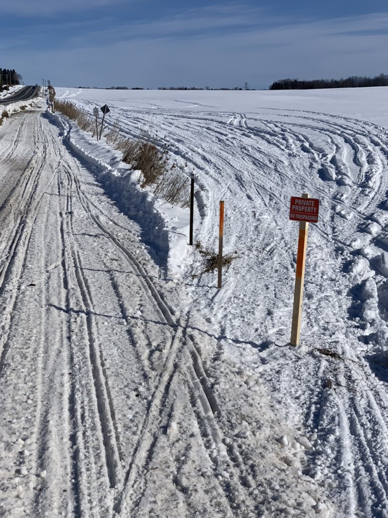 GSpoultry1's tweet photo. Whether it was worth the effort or not is yet to be determined but sledders need to figure out the reason they’re doing more and more road running every season. Trail used to be on the farm until the sledders assumed the whole farm was their playground. @GoSnowmobiling https://t.co/f060hvIAQ5