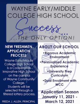WayneEMCHS's tweet image. The application period for WEMCHS begins Monday, January 11, 2021. Current 8th graders interested in joining the WEMCHS Family are encouraged to apply.