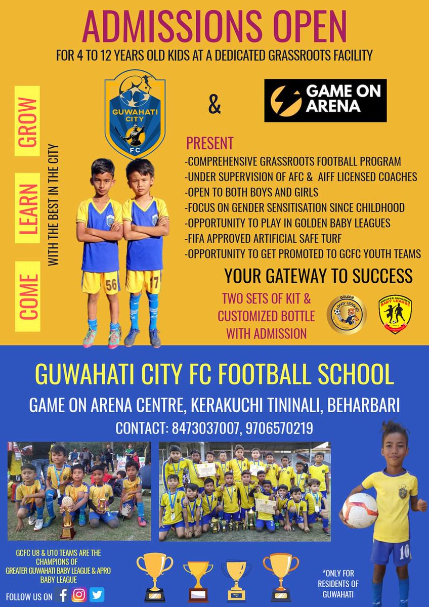 guwahaticityfc's tweet photo. #WeAreBackOnTrack
📣#GCFC is pleased to announce that the club is going to start its second Football School in the city as it has partnered with the 'Game On Arena' (Assam's first ever FIFA approved artificial turf) which will be a dedicated grassroots training facility. https://t.co/0xZRDVAnD2