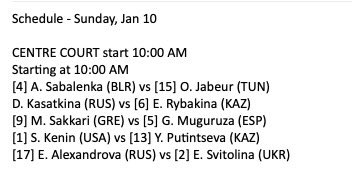 Cecilia Casla (@ceciliacasla) on Twitter photo .<a href="/GarbiMuguruza/">Garbiñe Muguruza</a> en #AbuDhabi500
🎯 Maria Sakkari 🇬🇷
👩 vs 👩 0-0
2a ✅ Sasnovich 🇧🇾 6-1, 6-4
1a ✅ Mladenovic 🇫🇷 6-2, 6-4
📆 Domingo/Sunday
🕰 1 pm aprox en España (3o después de las 10am local)
🏟 Pista Central
📺 wtatv.com .<a href="/GarbiMuguruza/">Garbiñe Muguruza</a> en #AbuDhabi500
🎯 Maria Sakkari 🇬🇷
👩 vs 👩 0-0
2a ✅ Sasnovich 🇧🇾 6-1, 6-4
1a ✅ Mladenovic 🇫🇷 6-2, 6-4
📆 Domingo/Sunday
🕰 1 pm aprox en España (3o después de las 10am local)
🏟 Pista Central
📺 wtatv.com