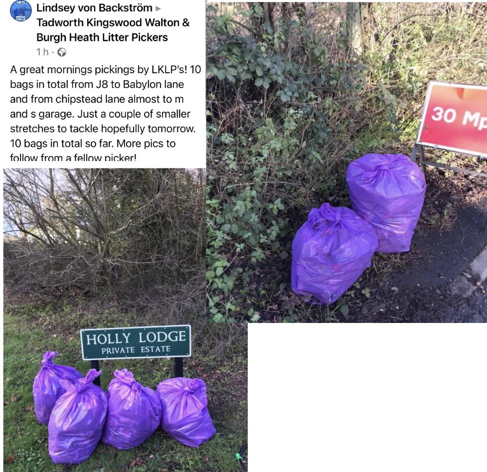 TadworthVillage's tweet photo. @CleanUpTadworth have been so busy out in all areas #lowerkingswood #kingswood #tattenhamcorner #burghheath #a217 #dorkingRd #pebbleHill #tadworth #Lockdown3 #lockdownLitter #lockdownLitterpickers #LoveWhereYouLive #surrey @JSHKT20 @T66018937R @reigatebanstead @TadworthWalton https://t.co/GWUOBCdw0d