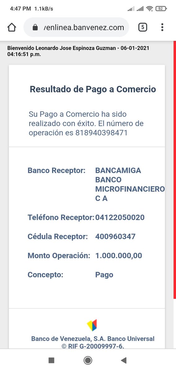 leonardo_espin's tweet photo. @OficialINH buenas realice un pago móvil a la cuenta vieja que tenían, como hago para recuperar mi dinero, el pago móvil fue de 1000000 https://t.co/Wozj2mXCiX