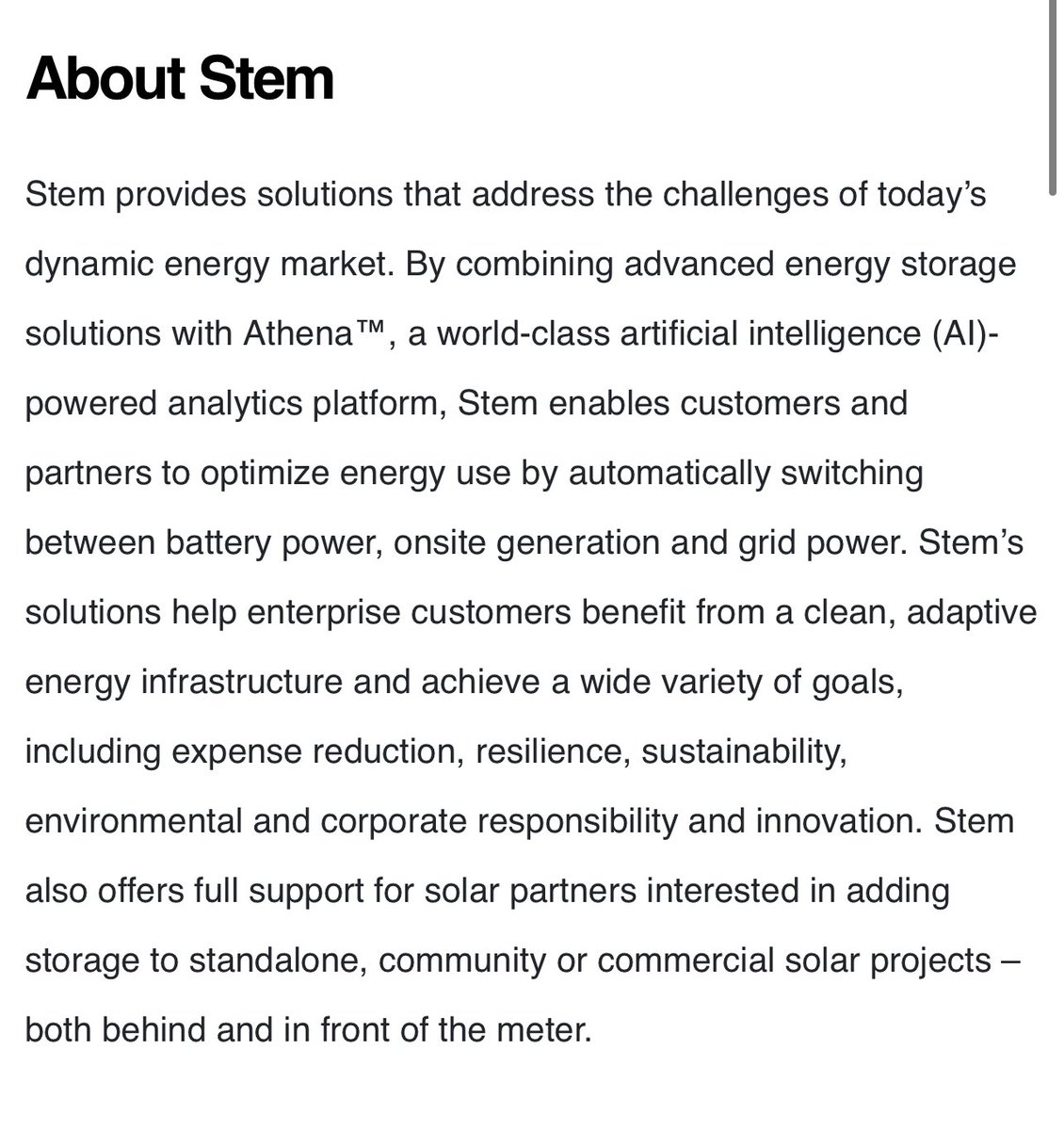  $STPKStem “builds and operates the largest digitally connected energy storage network for our customers. Our world class AI platform optimizes the value of our customers’ energy assets and facilitates their participation in energy markets” 