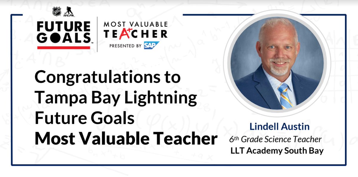 FutureGoalsSTEM's tweet photo. As a 6th grade teacher in @HillsboroughSch, @lindellaustin loves to inspire his students, both inside & outside of the classroom. In his free time, he works with Keep Nature Wild, to help keep parks & streets clean.
Vote for Austin, @TBLightning MVT ➡️ https://t.co/7cHHpTeAZY https://t.co/T5bX3SXEmr