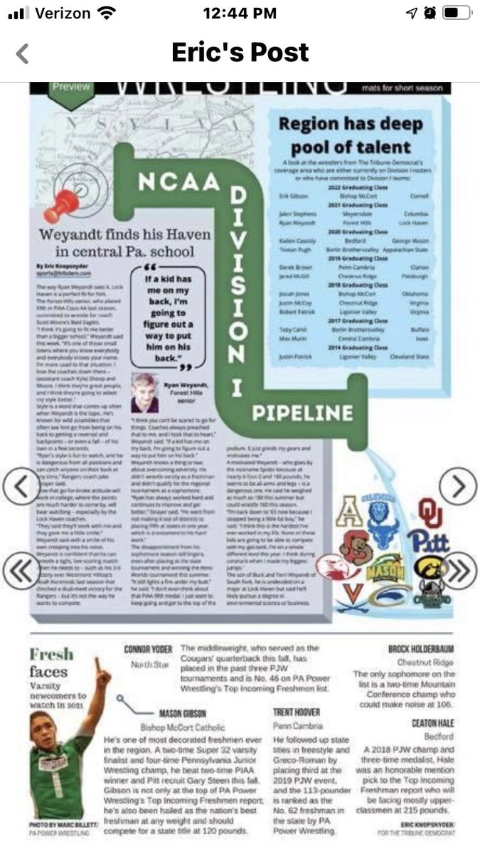 Jenner1027's tweet image. Tribune democrat high school wrestling preview with a shout out to two Berlin grads competing Division 1