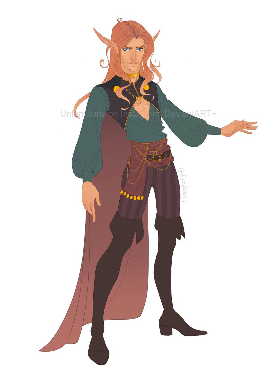 unfamiliaris's tweet photo. These are Cecil’s two main outfits , currently. More def to come- his cloak allows him to change the appearance of his clothes at will. The pink outfit was destroyed, but he still mimics it from time to time. 
#characterdesign #dndart #dungeonsanddragonsart #DnDcharacter #bard https://t.co/N4UaTGlOnk