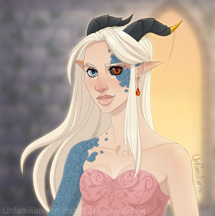unfamiliaris's tweet photo. My third active DnD character, Esren! She is a sweet, nervous draconic sorcerer that’s found herself in the middle of a crisis between kingdoms. 
#dndart #dungeonsanddragonsart #DnDcharacter #dungeonsanddragonscharacter #draconicsorcerer https://t.co/i8Gm2SeQMn