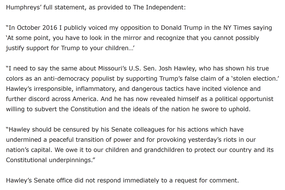 10/ Right-wing media filter bubbles have cultivated the context for an Anti-Democratic Populist movement being led by Republicans like  @HawleyMO,  @tedcruz, &  @TTuberville. Here's what one of Hawley's major donors told the Missouri Independent about it: https://missouriindependent.com/2021/01/07/major-josh-hawley-donor-calls-for-him-to-be-censured-by-the-u-s-senate/