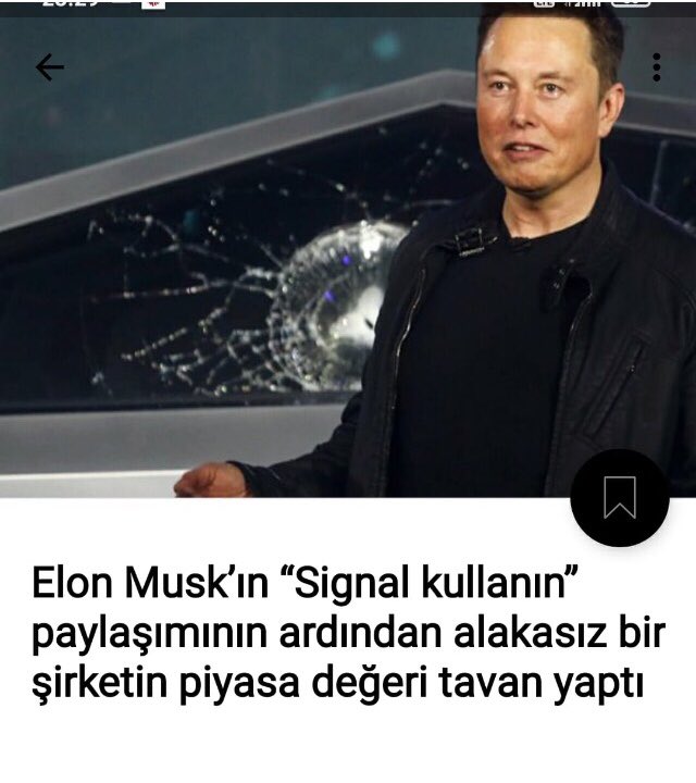 Elon Musk’ın #signal kullanın demesinin ardından şirketin hissesi tavan yaptı acaba diyorum elimizdeki kağıtları musk’a mı söyletsek
