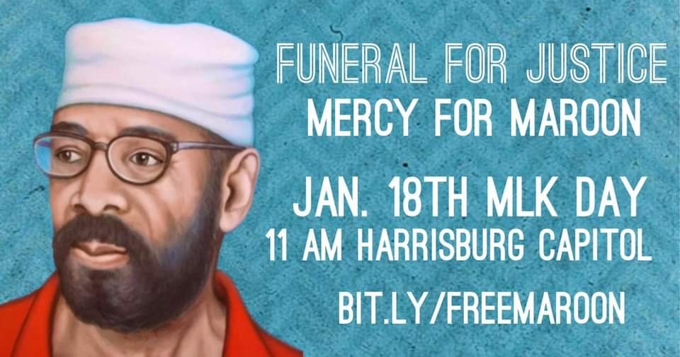 MXGMNyc's tweet photo. On Monday, January 18th, 2021, the #FreeMaroonNowCoalition will be gathering at 11 am on the capitol steps in Harrisburg, PA demanding the immediate release of PA political prisoner #RussellMaroonShoatz. #FuneralForJustice #MercyForMaroon Register here: https://t.co/QMvBDOWVZZ https://t.co/H4xZ5gbryO