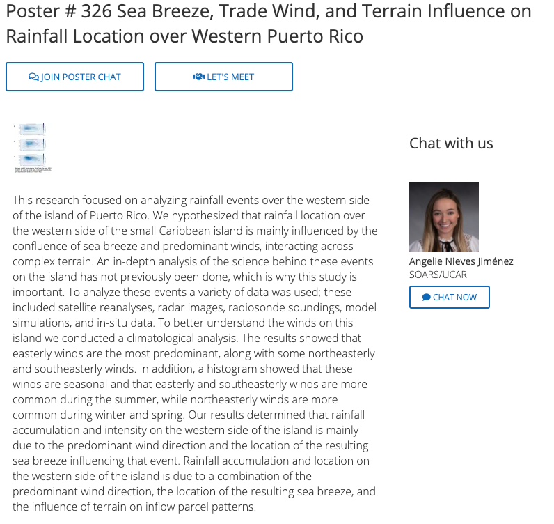 Please mark your calendars for Angelie Nieve Jiménez's ( @AngelieTeresa) poster presentation at  #AMS2021@Join the conversation! Jan 11 at 4:00 pm EST, Poster #326 @AMSEarlyCareer  @ametsoc  @amsbraid  @NCAR_Science  @AMSStudentConf  #LatinxInSTEM  #SOARSprogram  @UCARSciEd