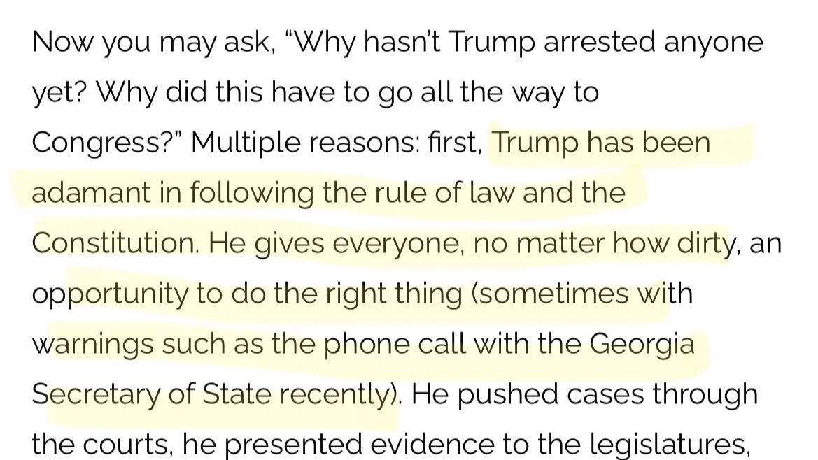 The Nye GOP chair then says Trump has not arrested anyone YET because "Trump has been adamant in following the rule of law and the Constitution." (Fact Check: LOL) 7/ 