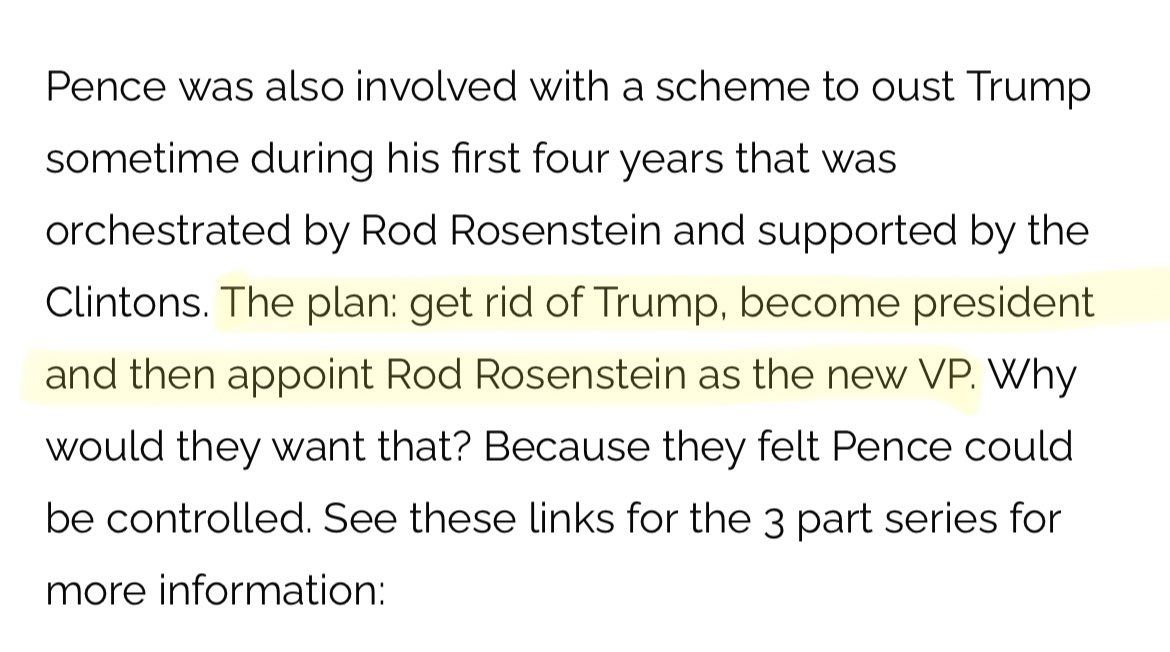After implying Trump will soon arrest & overthrow his own VP (& that he orchestrated the alleged Antifa false flag at the Capitol to root him out), the GOP chair goes full-er blown conspiracyist, claiming Pence, a Rod Rosenstein puppet, has plotted a coup for 4 years. 11/ 