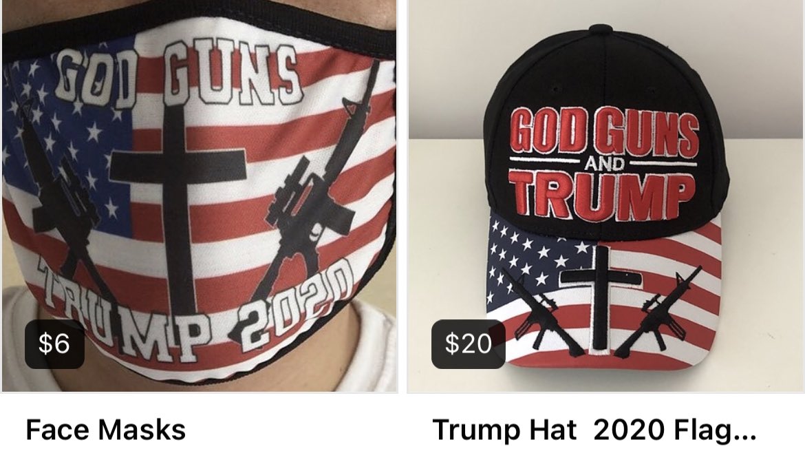 The Nye County GOP sells overtly white Christian nationalist merchandise w/violent imagery.Ex: These blasphemous "GOD, GUNS & TRUMP" masks/hats, featuring a cross flanked by two AR-15s.Fun fact: Jesus told his followers NOT to fight as the Romans carried him to his death. 14/