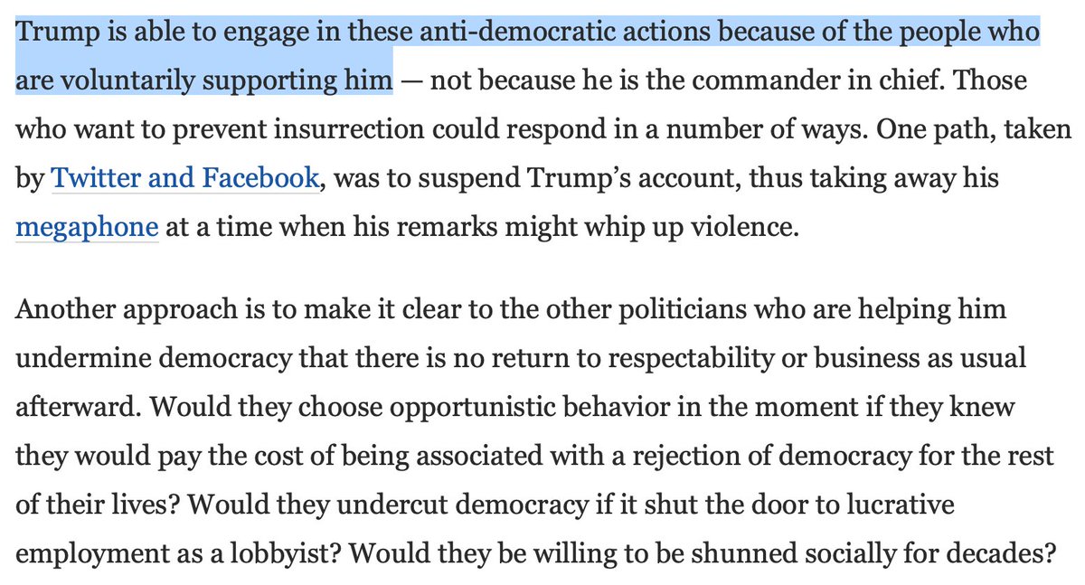 Much as I think Trump deserves blame, he does not stand alone. That is not just true of the insurrection, but of his entire tenure in office. So I'll share this bit from  @naunihalpublic's piece, too, because we shouldn't focus only on Trump: