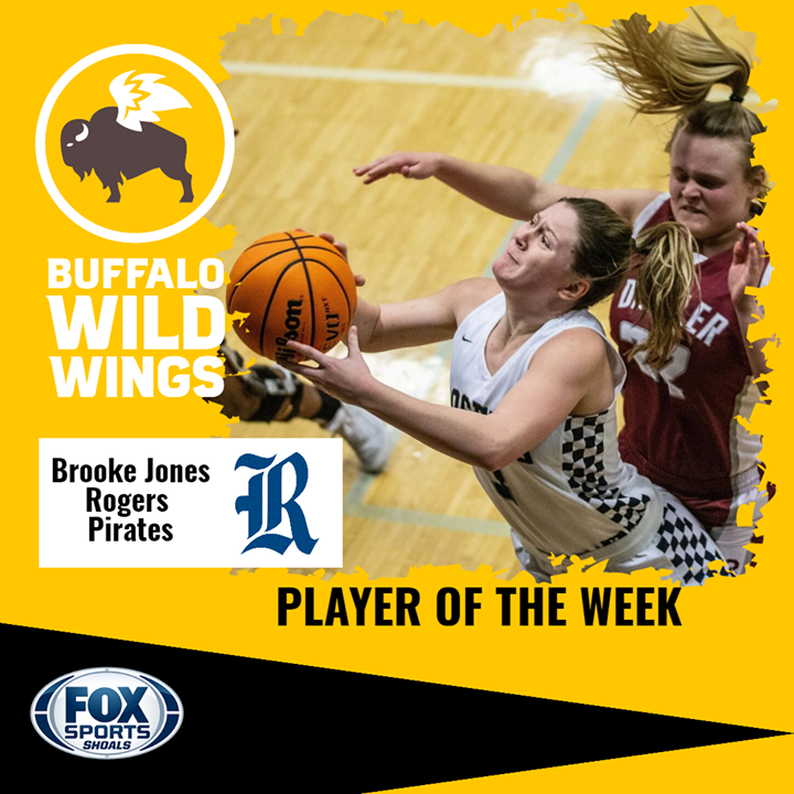 The Buffalo Wild Wings Fox Sports Shoals Player of the Week is Brooke Jones from Rogers High School. Congrats to Brooke who is now in the running for the Buffalo Wild Wings Fox Sports Shoals Player of the Year.