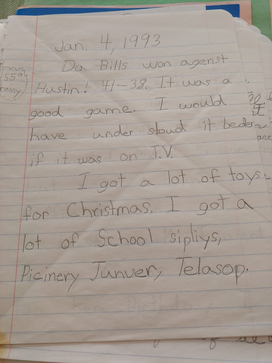 ChrisFSchmidt's tweet photo. Buffalo Bills childhood journal entry! Throwback to '93! Maybe this will be our year! GO BILLS!! @CTWpod 🏈❤ #gobills #buffalobills #billsmafia #nfl #wildcardweekend #nflplayoffs #nflfootball #americanfootball #billsfootball #buffalove #billsnation #buffalobillsfootball https://t.co/Gu6wmGuhy6