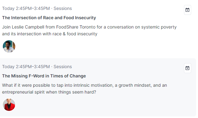 ewb's tweet photo. #ewb #virtualxChange 5-min call to our next sessions (2:45-3:45PM ET):
✨"The intersection of Race & Food Insecurity" with Leslie Campbell from @FoodShareTO
✨"The Missing F-Word in Times of Change" with Joel Hillchey https://t.co/YxBIfAO8FG