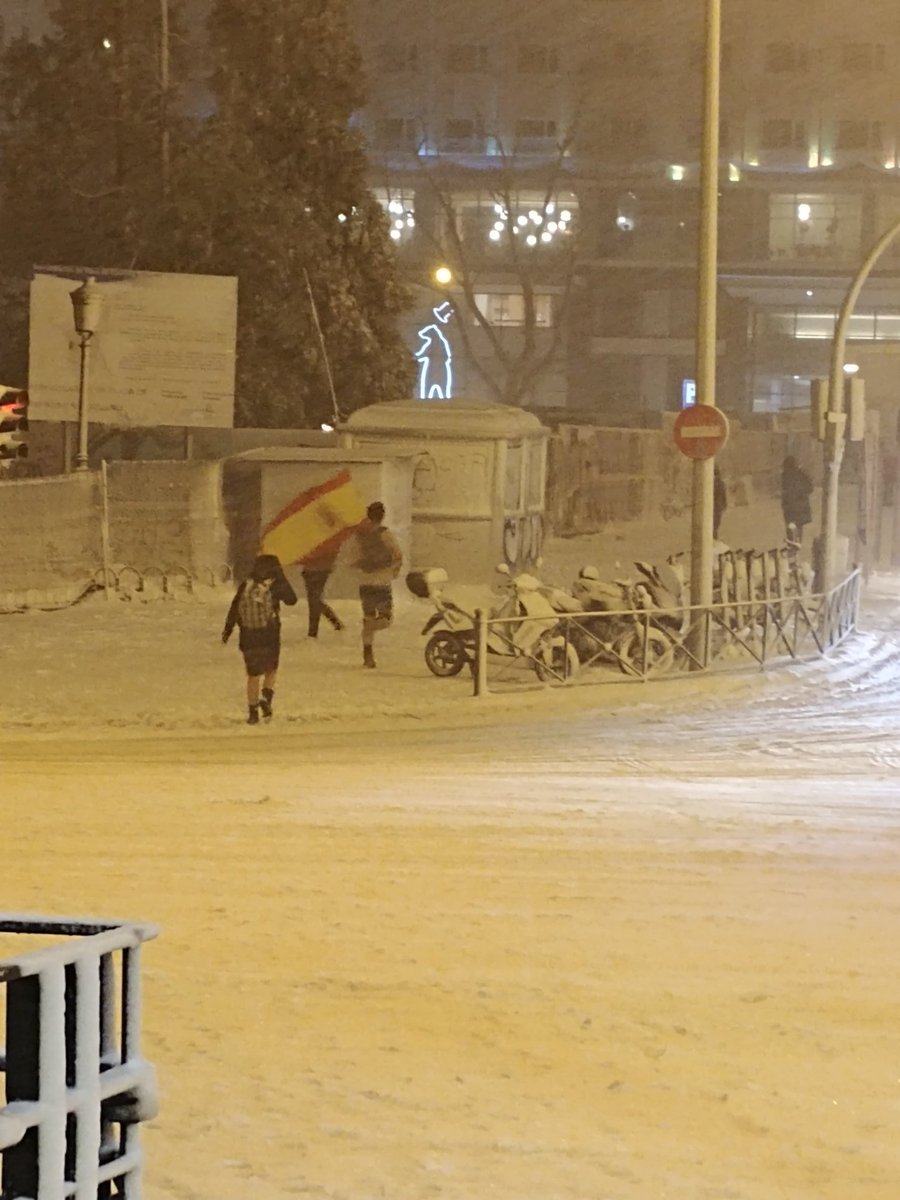 postureo_runner's tweet photo. Anoche mientras paseaba por el barrio me cruce con uno de los superhéroes favoritos de la comunidad runner: el runner de la bandera. En mitad de la ventisca lo vi aparecer y supe que todo iría bien... #postureorunner https://t.co/mcxCBAXPuw
