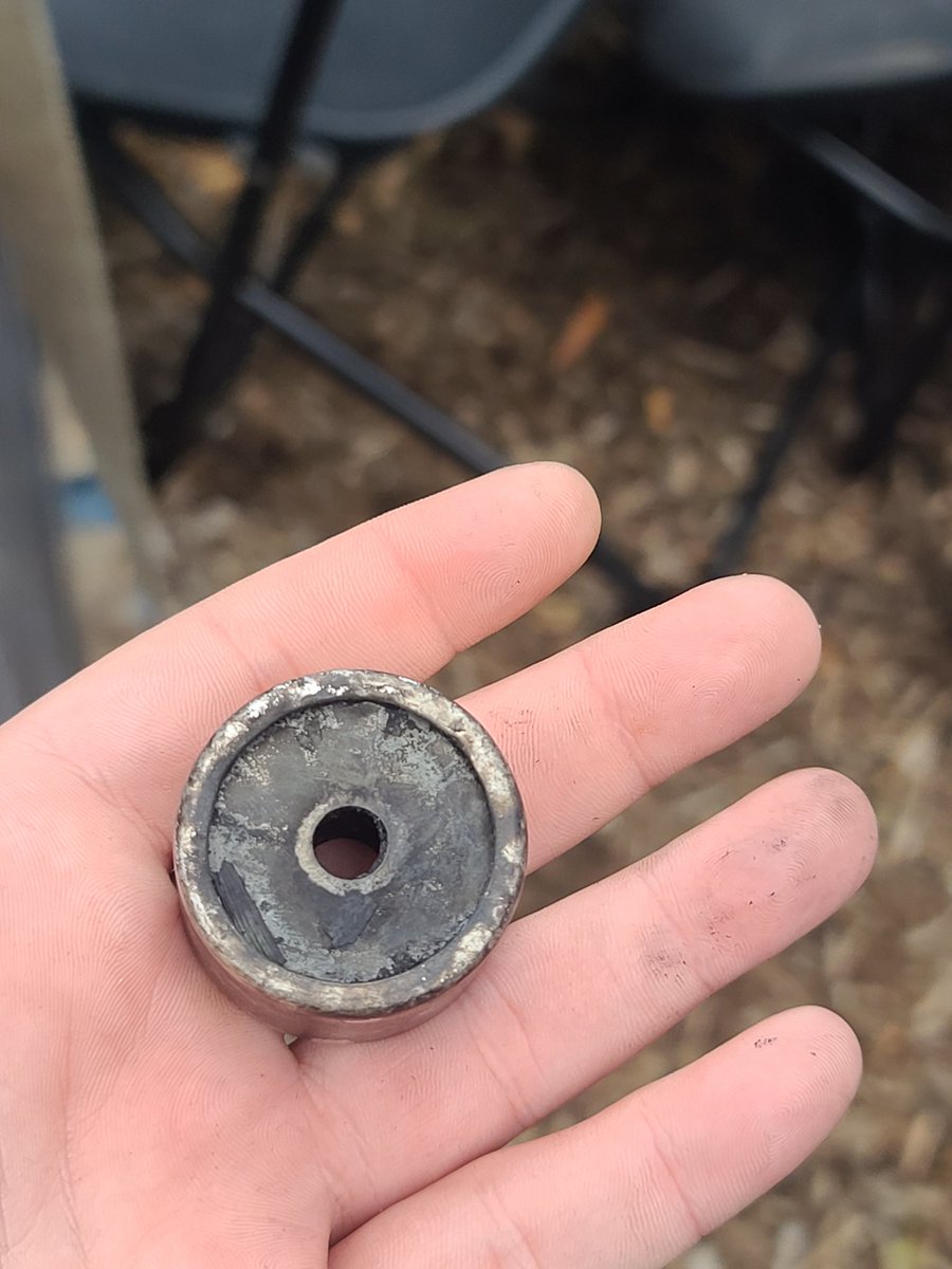 I did end up recovered on spent munitions that has expelling white spicy gas before someone poured water on it. Not exactly sure which one this is but it came from police.  @JuniperLSimonis do you have any idea? It's maybe up to 2inches wide by 3/4 deep, no visible marks. 79/