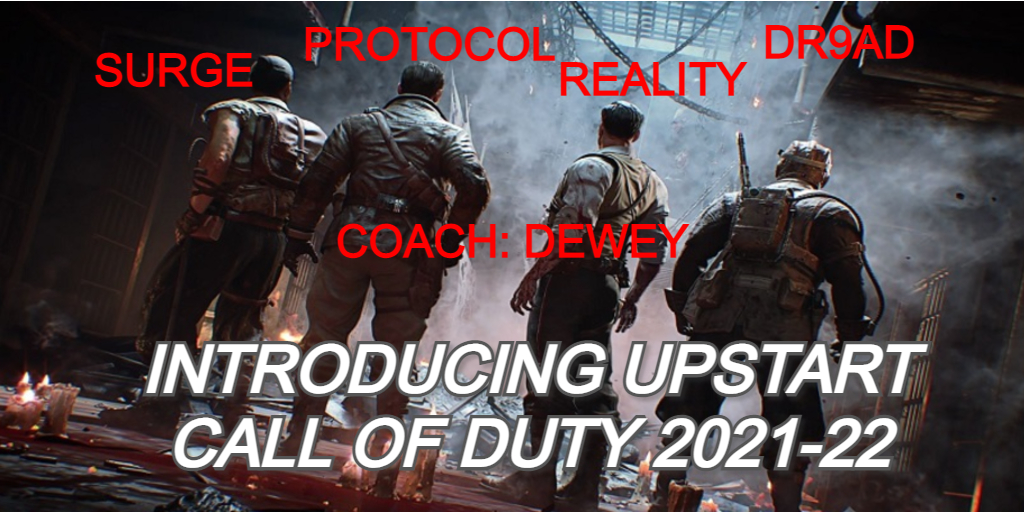 VUpstarts's tweet photo. Introducing our Call of Duty Roster for the upcoming Cold War season

🥇@ItzReallity
🥇@SSurgeGG
🥇@Protocoll_
🥇@dr9ad

📚@ImDeweyy https://t.co/jwXFfhPypn
