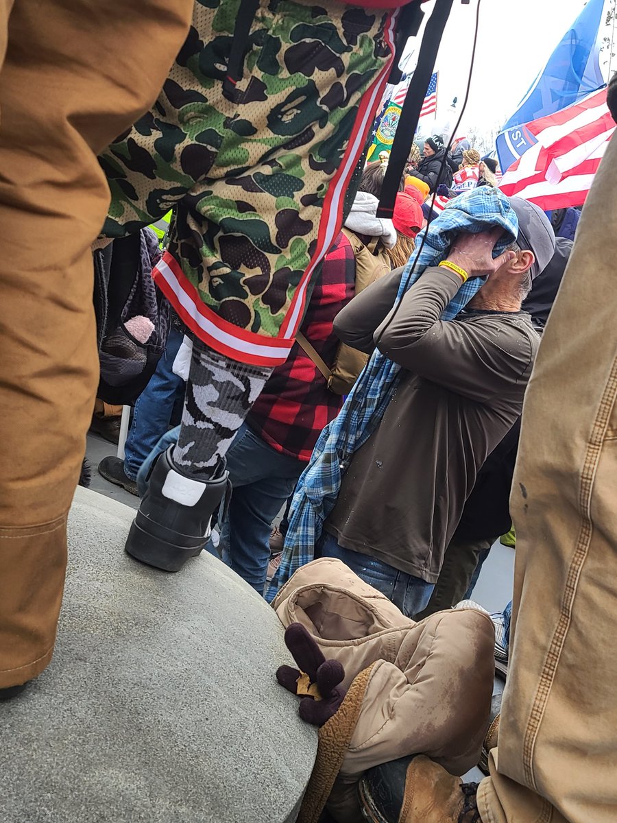 As the pepper spray was being deployed some of the trumpers came back to get thier eyes rinsed. They were using milk, not water, no coolers, and rubbing thier eyes. All the things not to do. 71/