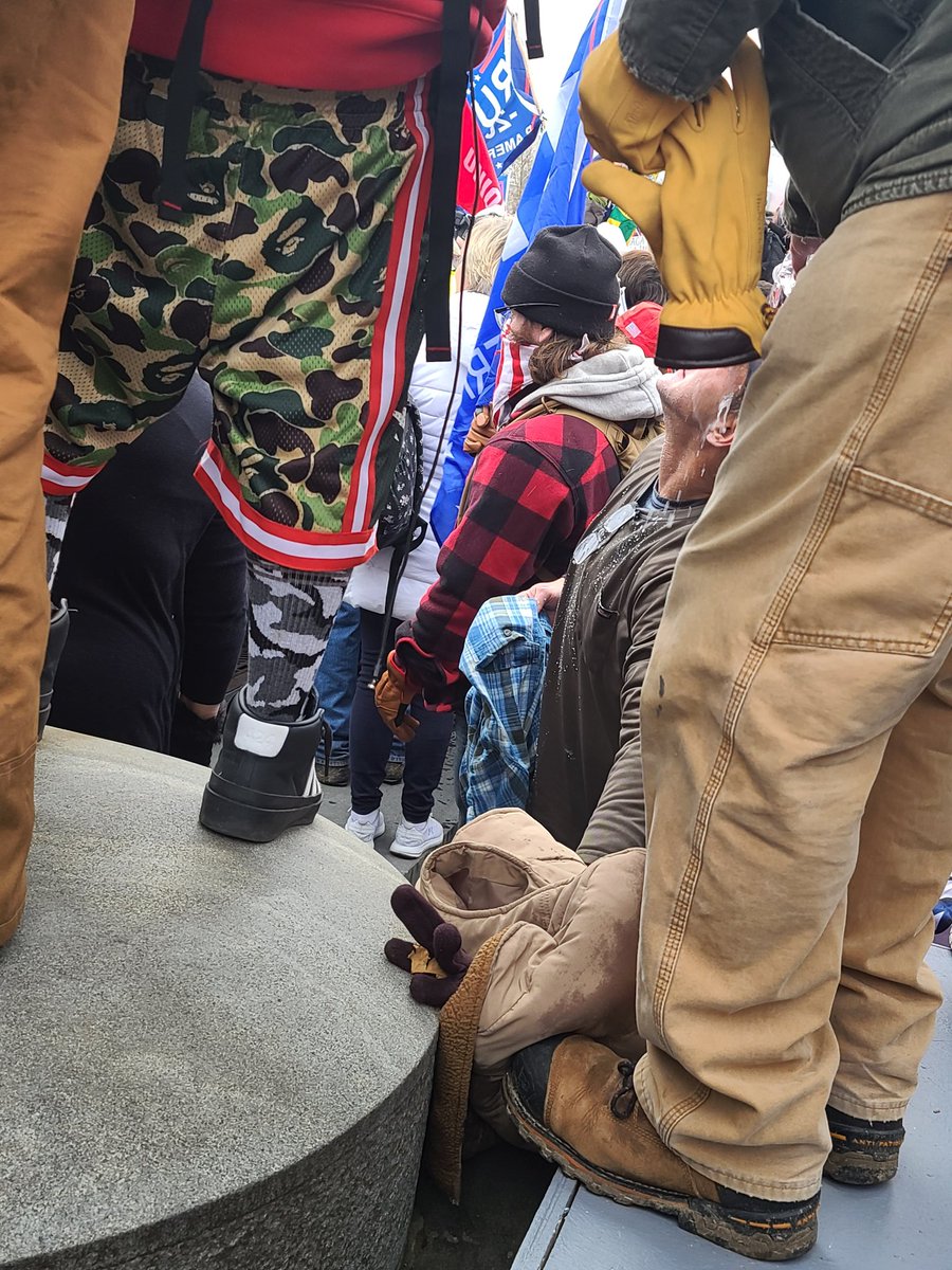 As the pepper spray was being deployed some of the trumpers came back to get thier eyes rinsed. They were using milk, not water, no coolers, and rubbing thier eyes. All the things not to do. 71/