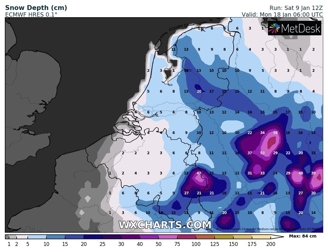 StormchaserNL's tweet photo. 👉 De oper van ECMWF gaat diep de winter in! Volgende week een pak #sneeuw van 10-20 cm, gevolgd door zeer strenge vorst. Ik post dit niet vanwege de hoge betrouwbaarheid, maar wél omdat dit kaartjes zijn voor het archief. We zien ze tegenwoordig niet vaak meer zo voorbij komen! https://t.co/NzUkEgwDv6
